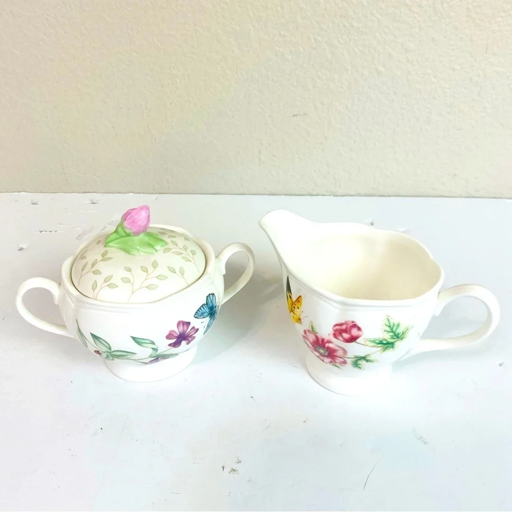 Lenox Butterfly Meadow Creamer And Sugar Bowl W/Lid